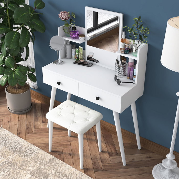 Hanah Home Mesa de Maquillaje con Pouf en Blanco